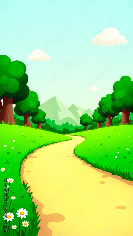 Obraz premium winding path through a vibrant green landscape