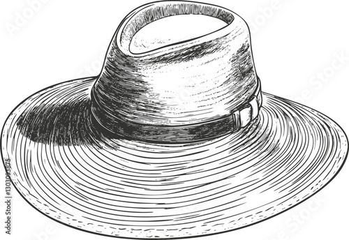Vintage style hat sketch illustration in black and white.