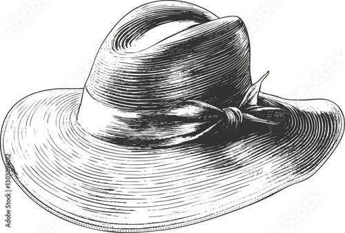 Hand-drawn sketch of a vintage hat with a ribbon.