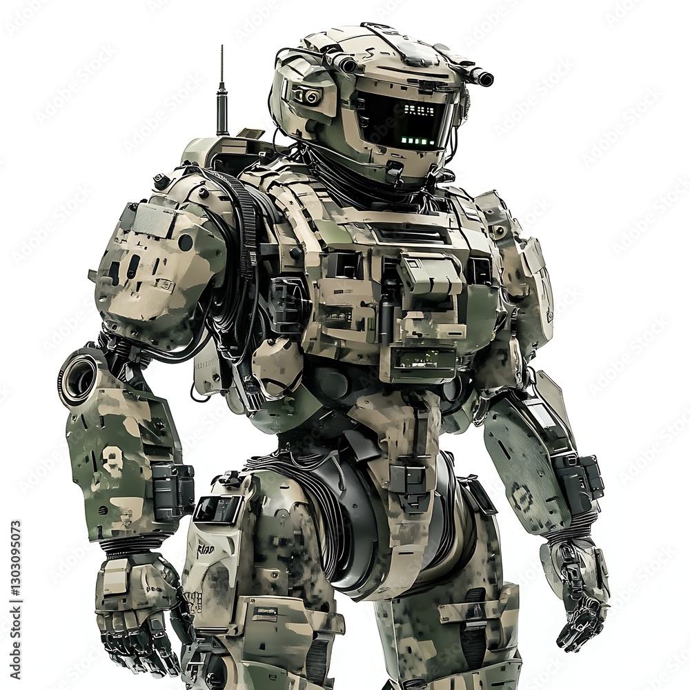 Cybernetic Warrior: A futuristic cyborg soldier, armored in advanced camouflage, stands as a symbol of technological advancement and military innovation. Cybernetic Warrior: A futuristic cyborg soldier, armored in advanced camouflage, stands as a symbol of technological advancement and military innovation.