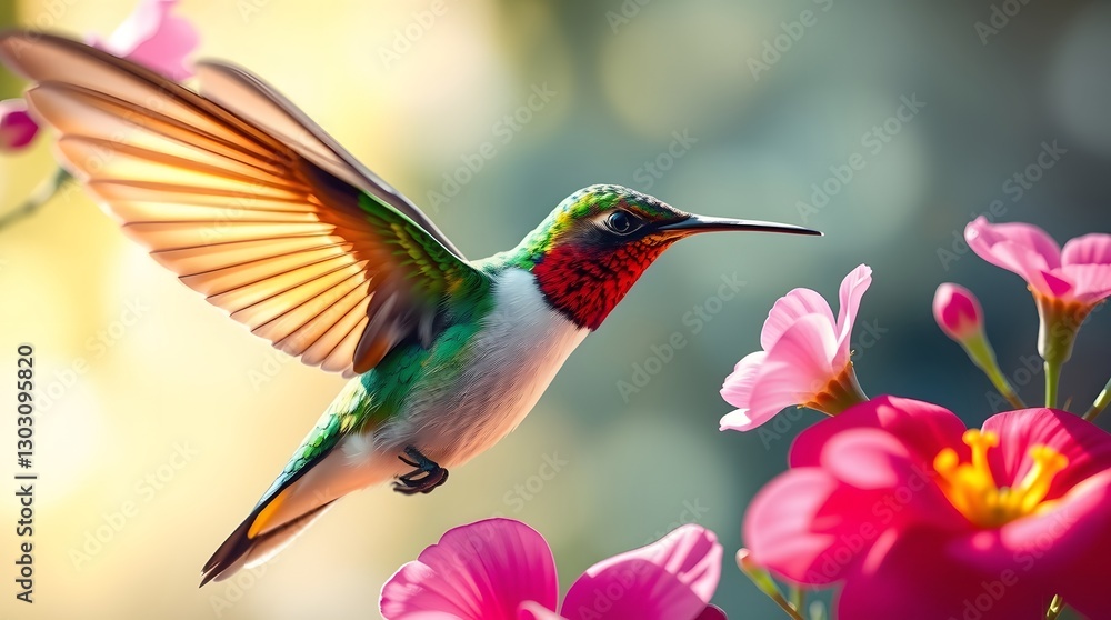Naklejka premium Hummingbird with Flowers