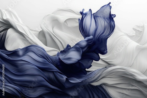 Elegant flowing fabric, navy and white swirls