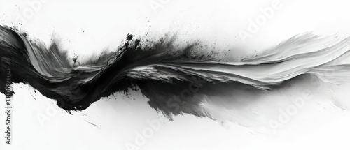 Black ink wave abstract art digital painting