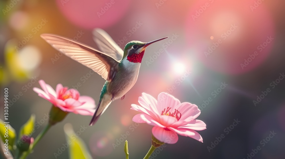 Naklejka premium Hummingbird with Flowers