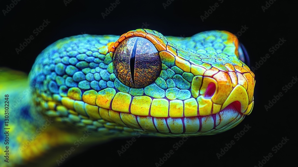 Fototapeta premium Vivid emerald snake close-up detailed scales