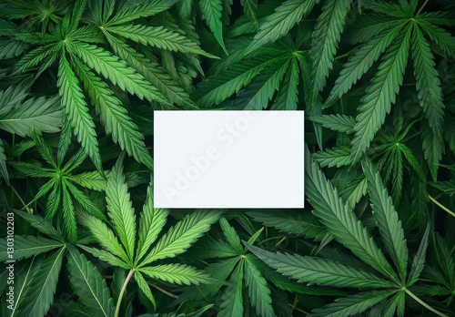 Blank Card Surrounded By Green Cannabis Leaves