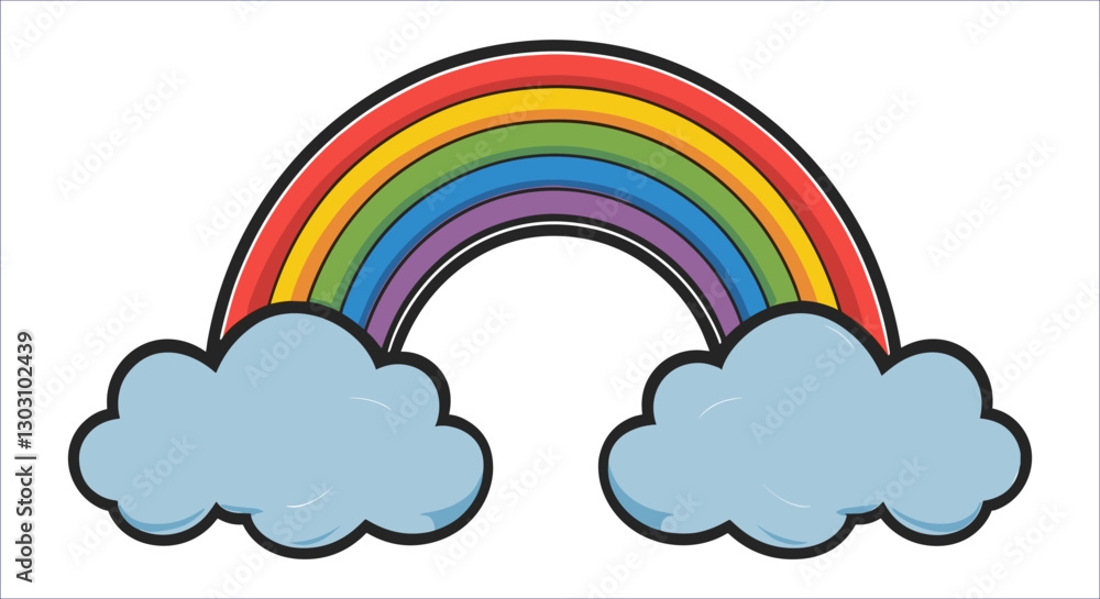 Simple cartoon rainbow with clouds vector, Bright rainbow and clouds colorful vector art, Colorful rainbow and blue clouds vector illustration Simple cartoon rainbow with clouds vector, Bright rainbow and clouds colorful vector art, Colorful rainbow and blue clouds vector illustration