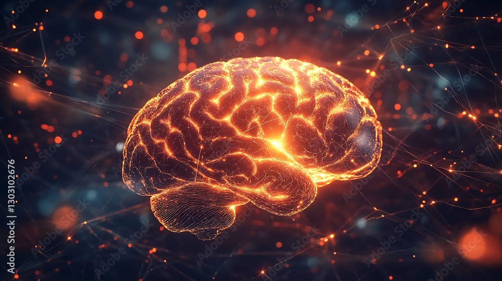 Fototapeta premium Glowing Brain Network: A Digital Visualization of Neural Connections