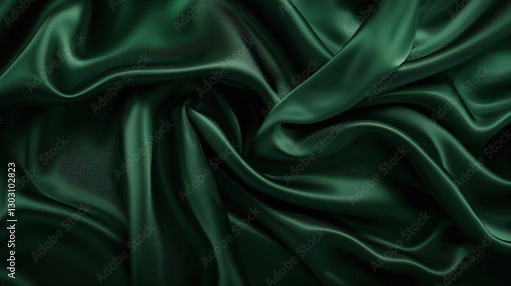 Fototapeta premium Dark green silk satin fabric on a dark background