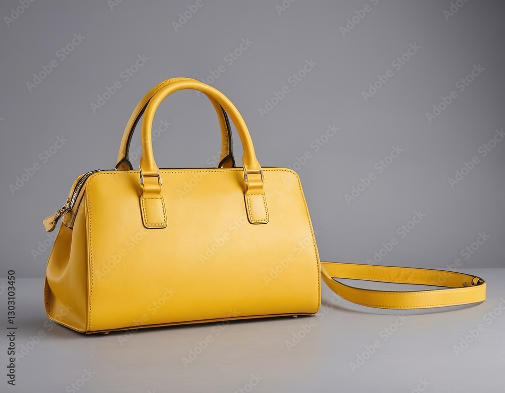 Stylish yellow handbag on display, showcasing modern design and vibrant color. Stylish yellow handbag on display, showcasing modern design and vibrant color.