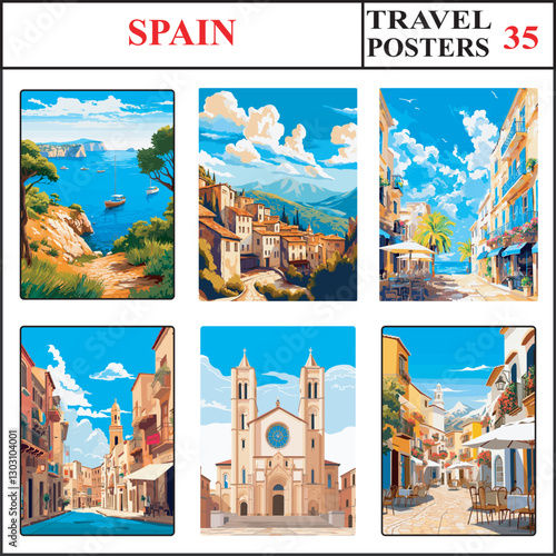Spain Ibiza Cuenca Palma De mallorca Travel Poster Wall Art Print Collection Set Part 35