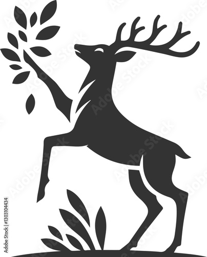 A deer standing on its hind legs, reaching for leaves animal silhouette vector