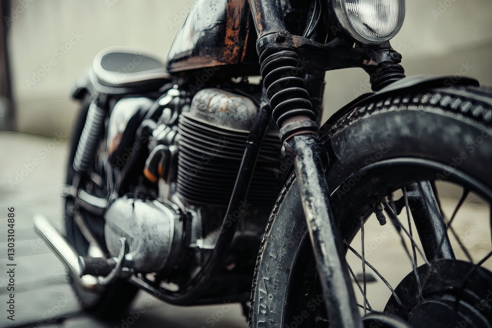 Obraz premium Vintage motorcycle gleams under soft morning light. Generative AI
