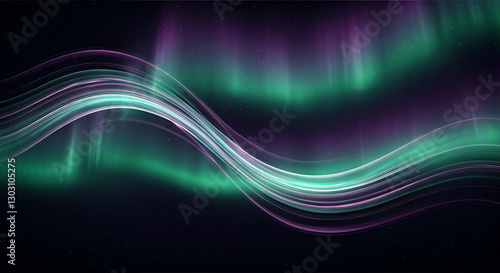 Experience the mesmerizing beauty of vibrant auroras dancing across the night sky, with flowing waves of light in hues of green, blue, and purple.