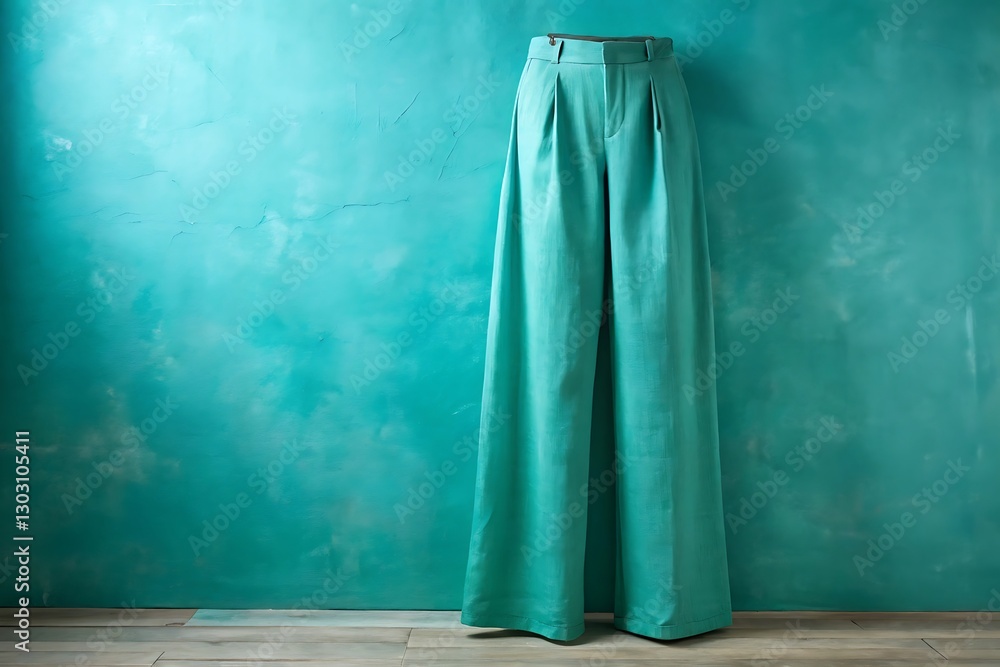 Fototapeta premium linen wide-leg pants, solid turquoise background