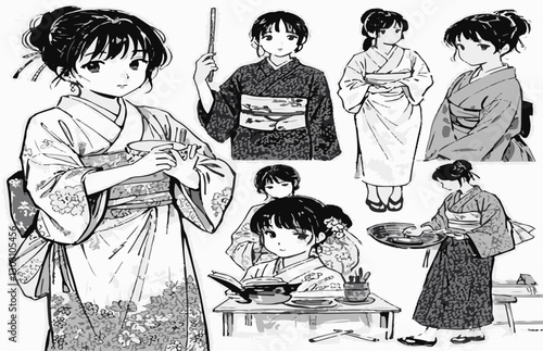 illustration of Japanese lifestyle set