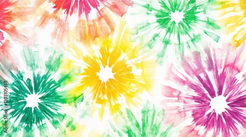 Fototapeta Naklejka Na Ścianę i Meble -  white background with tie-dye designs in rainbow colors. The design is made of watercolor