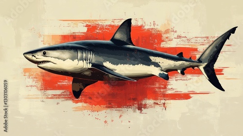 Powerful shark art red splash background photo