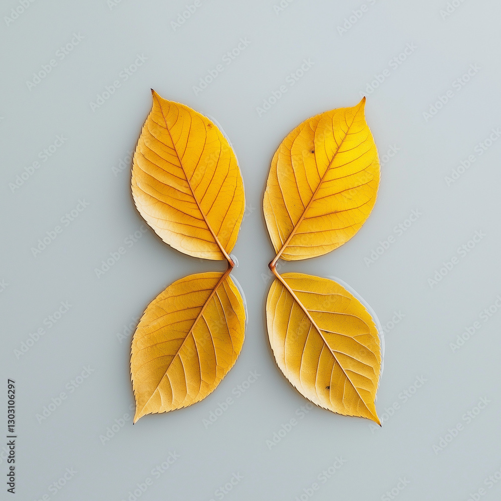 Obraz premium High-resolution macro photography showcasing vibrant yellow leaves with intricate textures against a light gray background. Perfect for nature-inspired designs and seasonal themes.