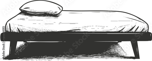 Black and white sketch of a bed with a pillow, minimalist design.