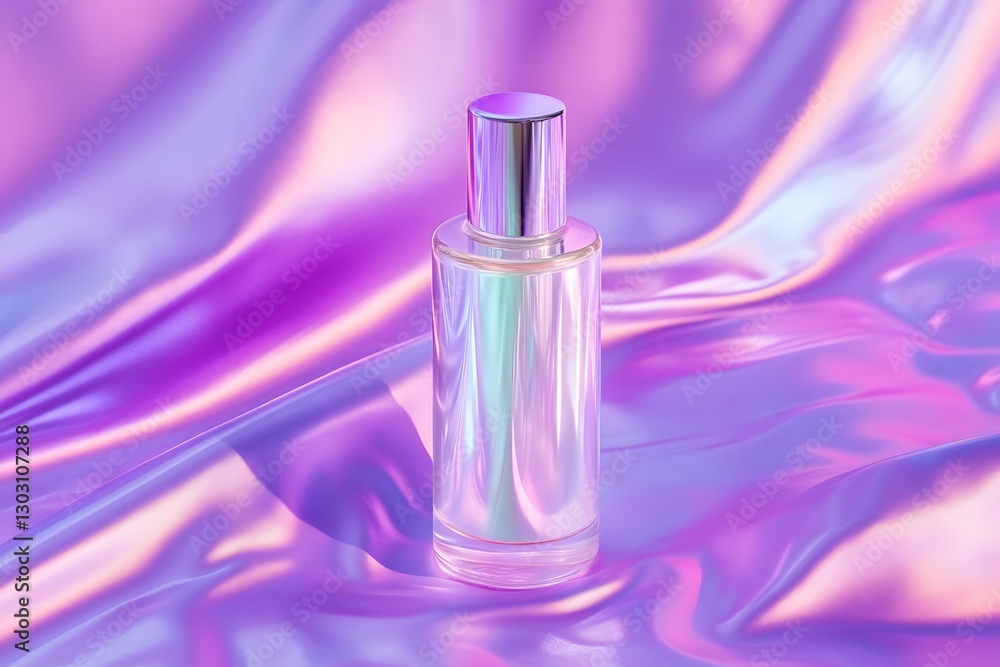 Bottle on Iridescent Fabric Shimmers with Purple and Pink Light Bottle on Iridescent Fabric Shimmers with Purple and Pink Light