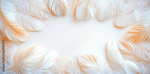 Soft white feathers create dreamy and serene background, perfect for various design projects. gentle curves and textures evoke sense of calm and elegance