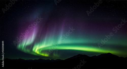 Wallpaper Mural A serene digital illustration of the Northern Lights reflecting over a tranquil body of water, showcasing vibrant greens and purples against a starry night sky. Torontodigital.ca