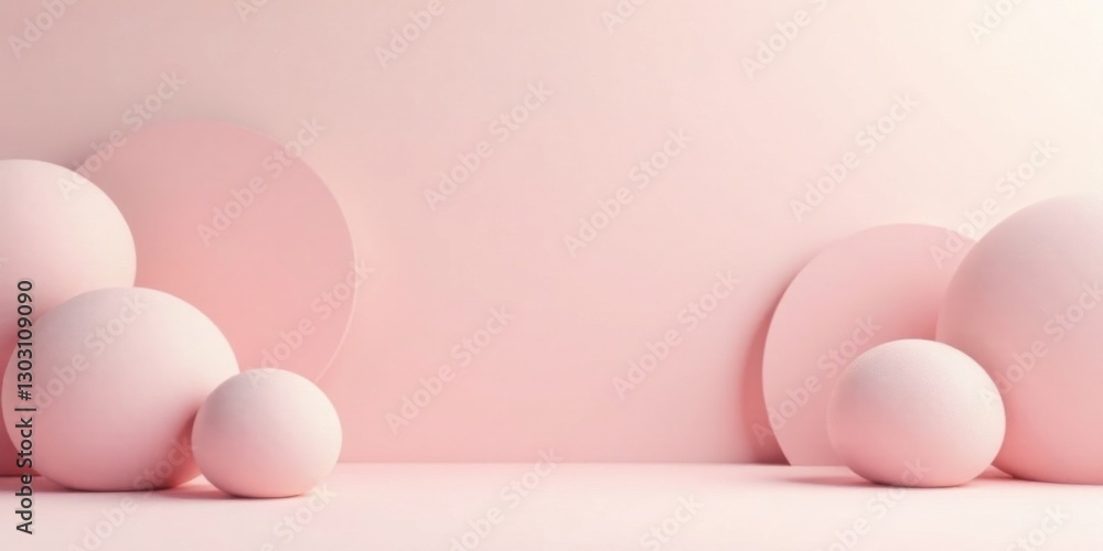 Fototapeta premium Pastel Pink Spheres and Circles on a Soft Background, Ideal for Minimalist Design and Branding Projects