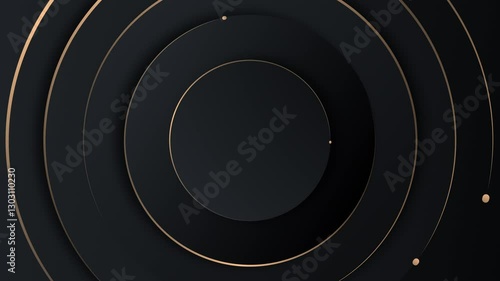 4k black grey golden gradient seamless looped animated background. 3d circle rings minimal animation with gold dots pattern. Blank elegant universal frame. Digital soft geometric lines. Luxury design