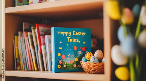 Colorful Easter children’s book with festive decorations for spring holiday celebration