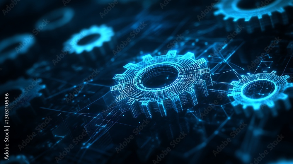 Obraz premium Abstract Digital Gears: Interconnected Network Technology
