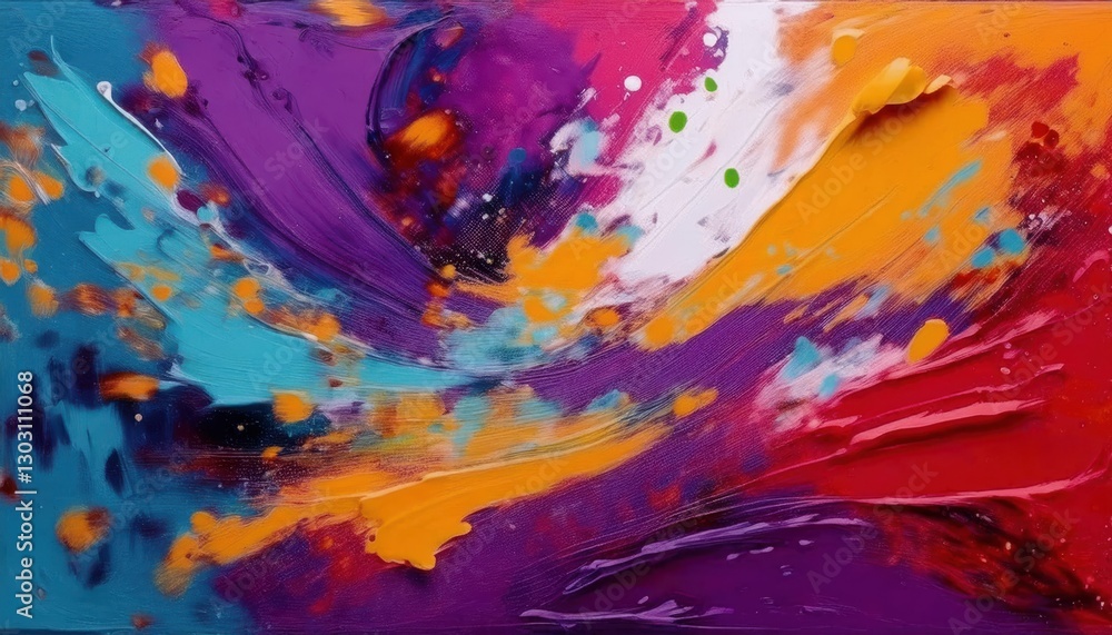 vibrant abstract expressionism painting with bold brushstrokes of yellow, blue, and magenta on a textured purple canvas
vibrant abstract expressionism painting with bold brushstrokes of yellow, blue, and magenta on a textured purple canvas