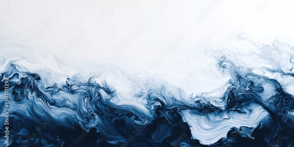 Abstract Blue and White Painting Texture Background with fluid waves of dark blue paint on a white background Abstract Blue and White Painting Texture Background with fluid waves of dark blue paint on a white background