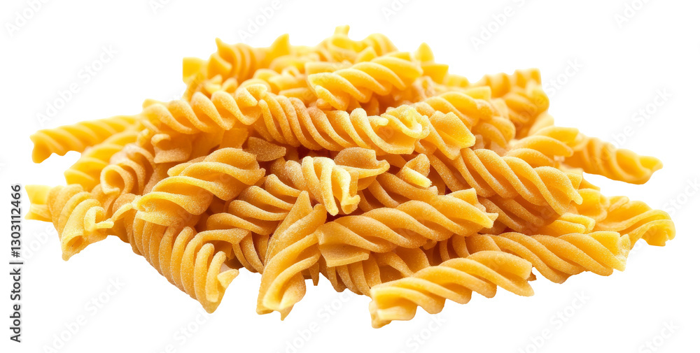 Pile of Uncooked Fusilli Pasta Isolated on Transparent Background