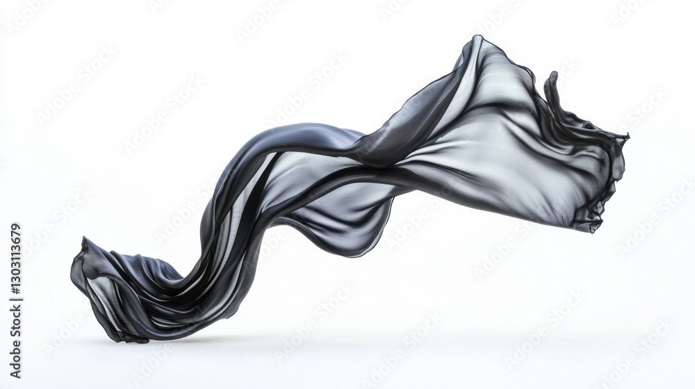 Fototapeta premium A long black fabric is shown in the image, with a white background