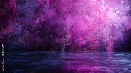 A dramatic purple-toned grunge background featuring a textured wall and reflective floor