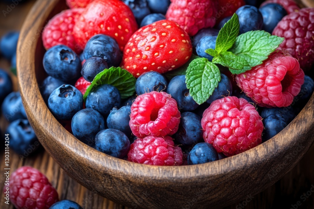 Red berries and blue berries in a basket Red berries and blue berries in a basket