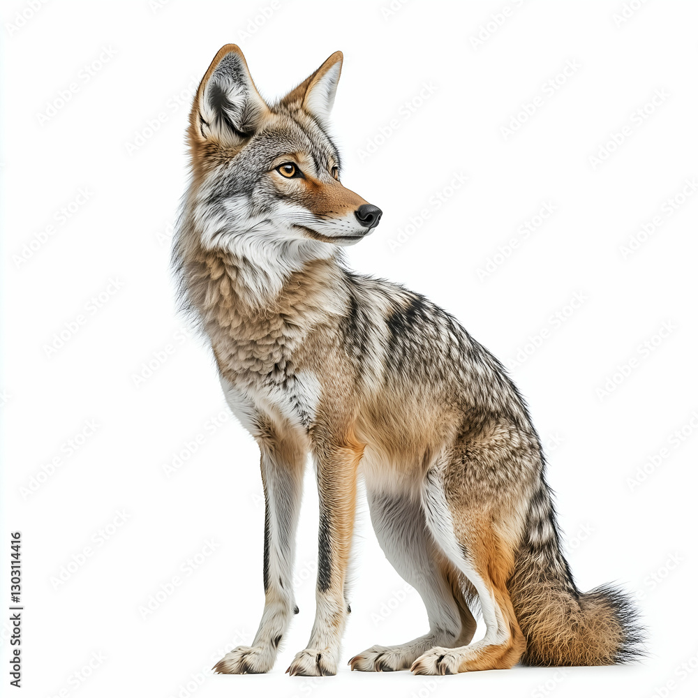 Fototapeta premium Wolf and Coyote in Natural Habitat: Stunning Wildlife Portrait of Grey Canine - Authentic Predator Profile in Forest Landscape