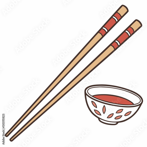 wooden chopsticks with bowl on white background