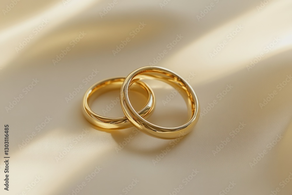 Elegant Gold Wedding Rings Lying on Soft Fabric with Warm Lighting Background Elegant Gold Wedding Rings Lying on Soft Fabric with Warm Lighting Background