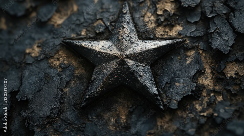 Dark star emblem on cracked, aged surface Dark star emblem on cracked, aged surface
