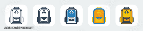 school bag icons with five different styles