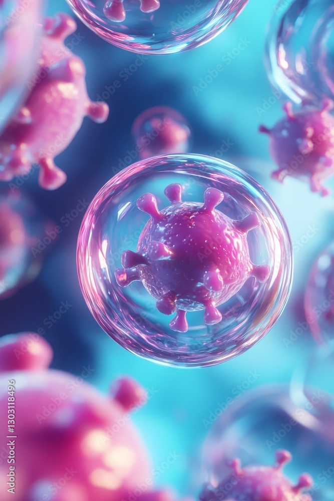 Microscopic viral structures laboratory setting scientific illustration digital art close-up health awareness Microscopic viral structures laboratory setting scientific illustration digital art close-up health awareness