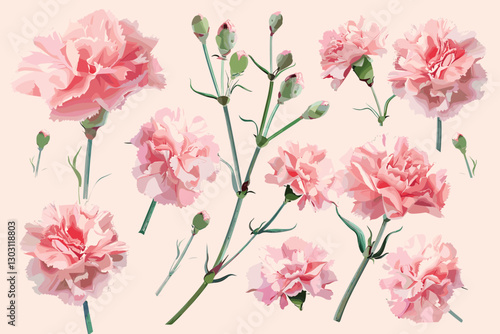 Watercolor vector floral arrangements with pink rose, peony flowers and leaf elements for wedding invitation, greeting card, romantic decoration