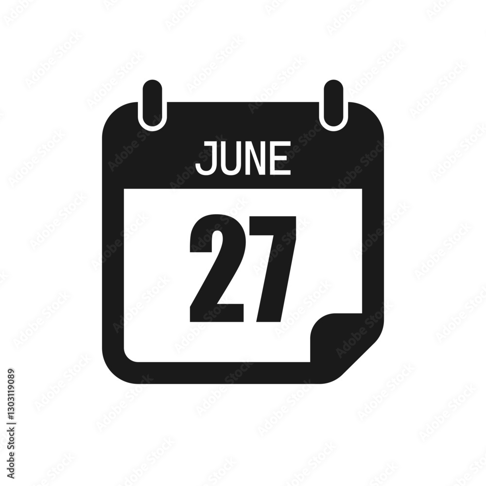Vector icon page day calendar - 27 June month Vector icon page day calendar - 27 June month
