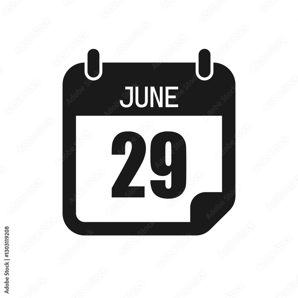 Vector icon page day calendar - 29 June month Vector icon page day calendar - 29 June month