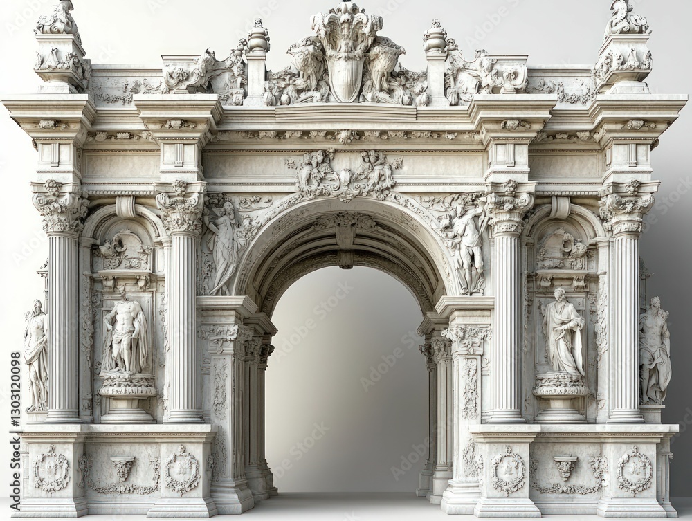 Obraz premium Ornate marble archway, classical sculptures, grand entrance.
