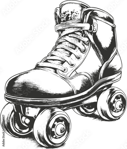 Vintage roller skate illustration with black and white design.
