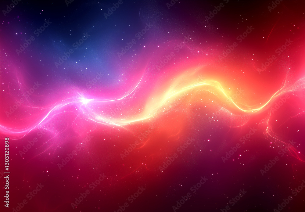 Fototapeta premium Red and purple gradient background with glowing waves, vector illustration, dark blue space, starry sky, pink glow, high-definition wallpape