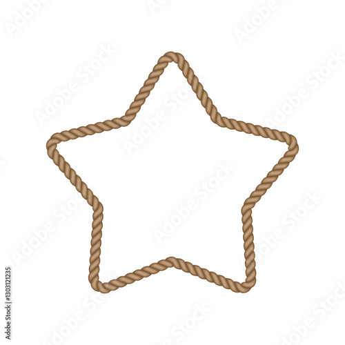 Brown rope star frame. Blank string cord five pointed star border. Nautical, western, rustic vintage design element for logos, labels, and banners.